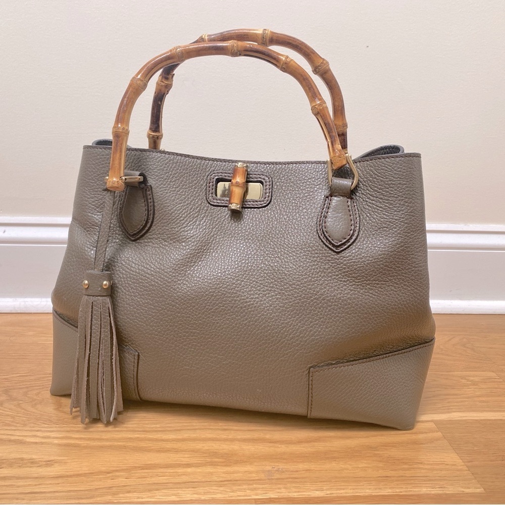 Leather Purse with Bamboo Handles